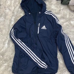Navy blue and white Adidas wind breaker 🤍
